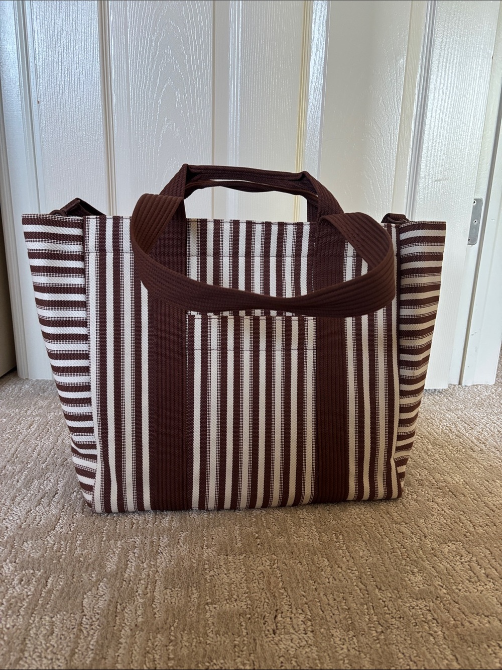 Striped Brown & Cream Tote Bag - Women's Carryall